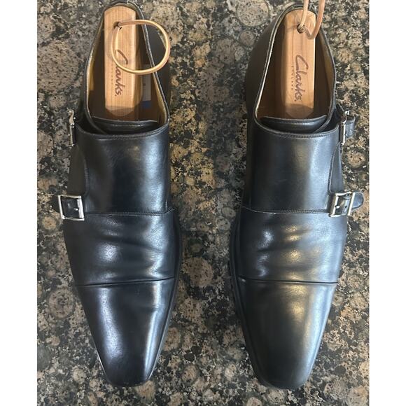 11.5M MAGNANNI Men\'s Shoes Double Monk Strap Loafer Black Leather MADE IN SPAIN